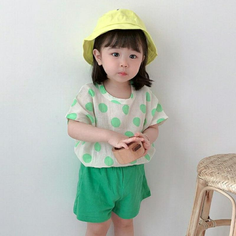 ドット半袖Tシャツ上下SET・u04386 キッズ【3~8才】【SET】【トップス ボトムス セットアップ Tシャツ ショートパ