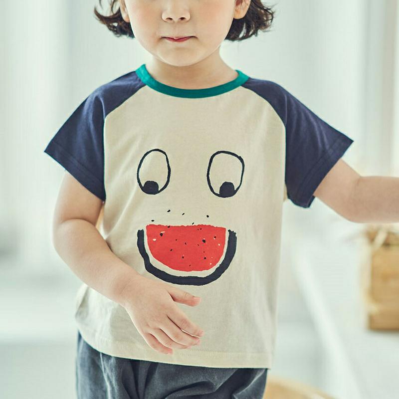 ウォーターメロンラグランTシャツ u03526・キッズ 【3~8才】【tops】【韓国 ファッション トップス Tシャツ カット