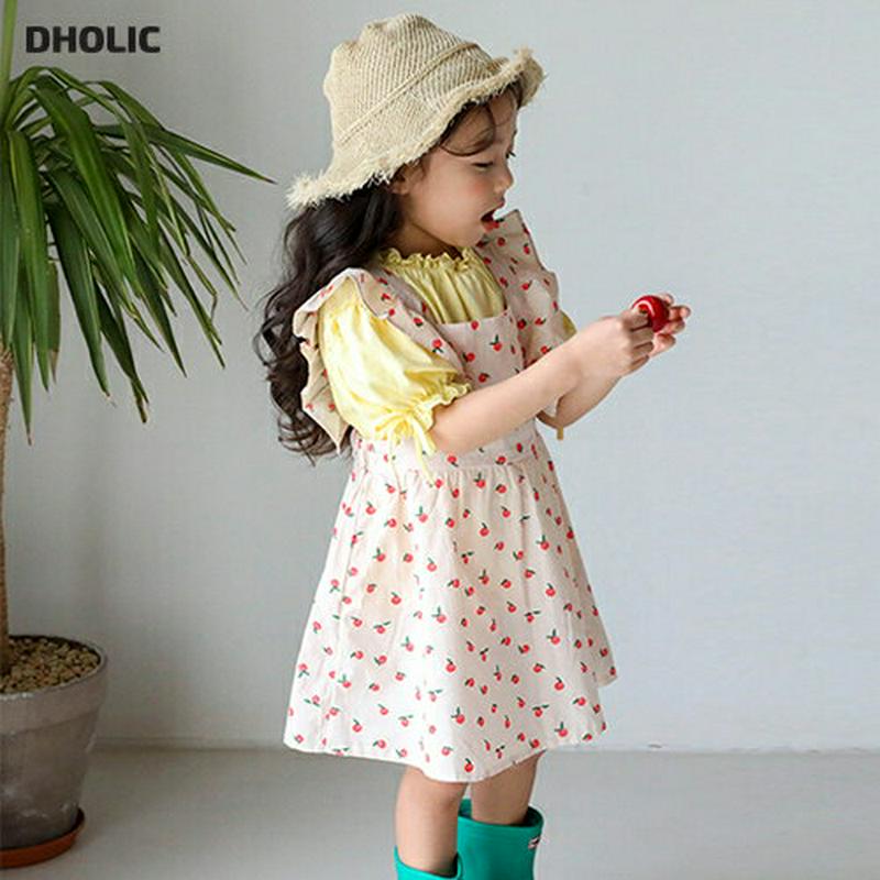 アップルフリルエプロンドレス・u03146-2・キッズ 【3~8才】【ops】【韓国 ファッション ワンピース ミディ ミドル 