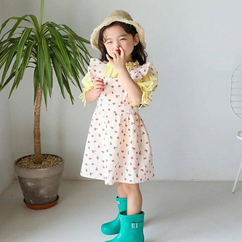 アップルフリルエプロンドレス・u03146-2・キッズ 【3~8才】【ops】【韓国 ファッション ワンピース ミディ ミドル 