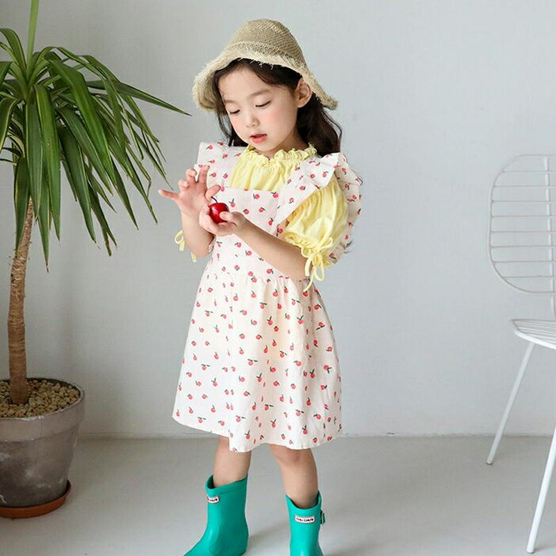 アップルフリルエプロンドレス・u03146-2・キッズ 【3~8才】【ops】【韓国 ファッション ワンピース ミディ ミドル 
