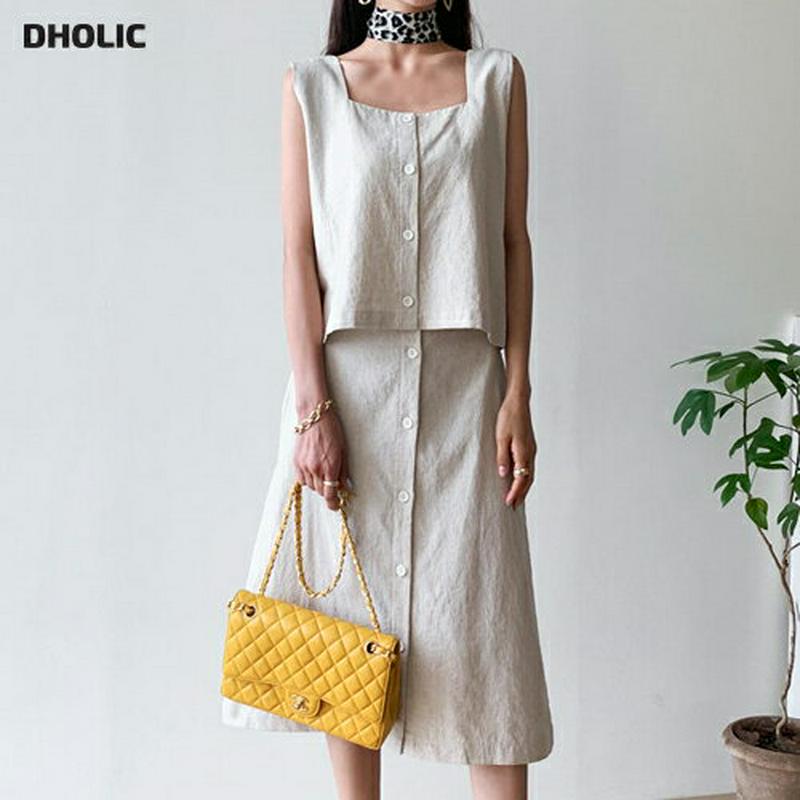 ボタンスリーブレス&スカートSET・全2色・t56519 レディース【ops】【韓国 ファッション セットアップ setup ス