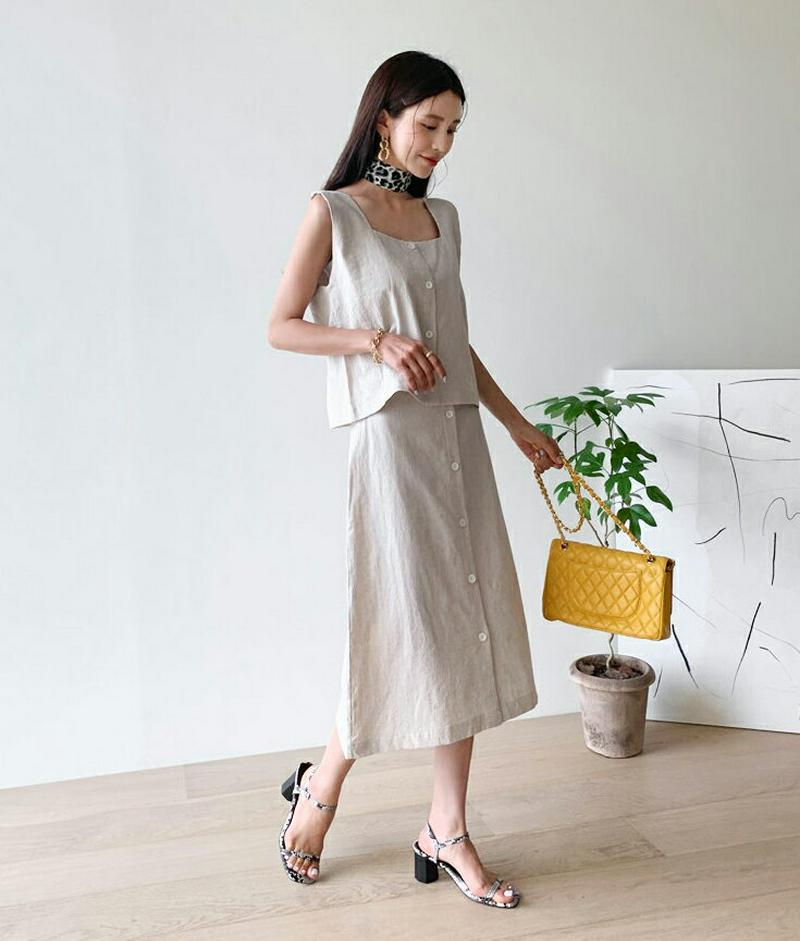 ボタンスリーブレス&スカートSET・全2色・t56519 レディース【ops】【韓国 ファッション セットアップ setup ス