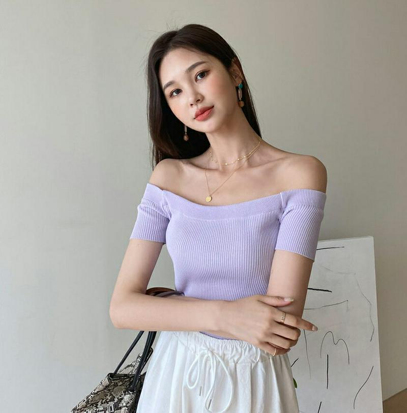 オフショルダーリブニット・全6色・t56480 レディース【tops】【韓国 ファッション トップス オフショル オフショルダー