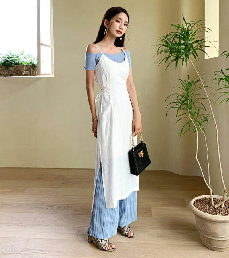 レースアップワンピース・全2色・t56506 レディース【ops】【韓国 ファッション ワンピース ロング丈 ロングワンピース 