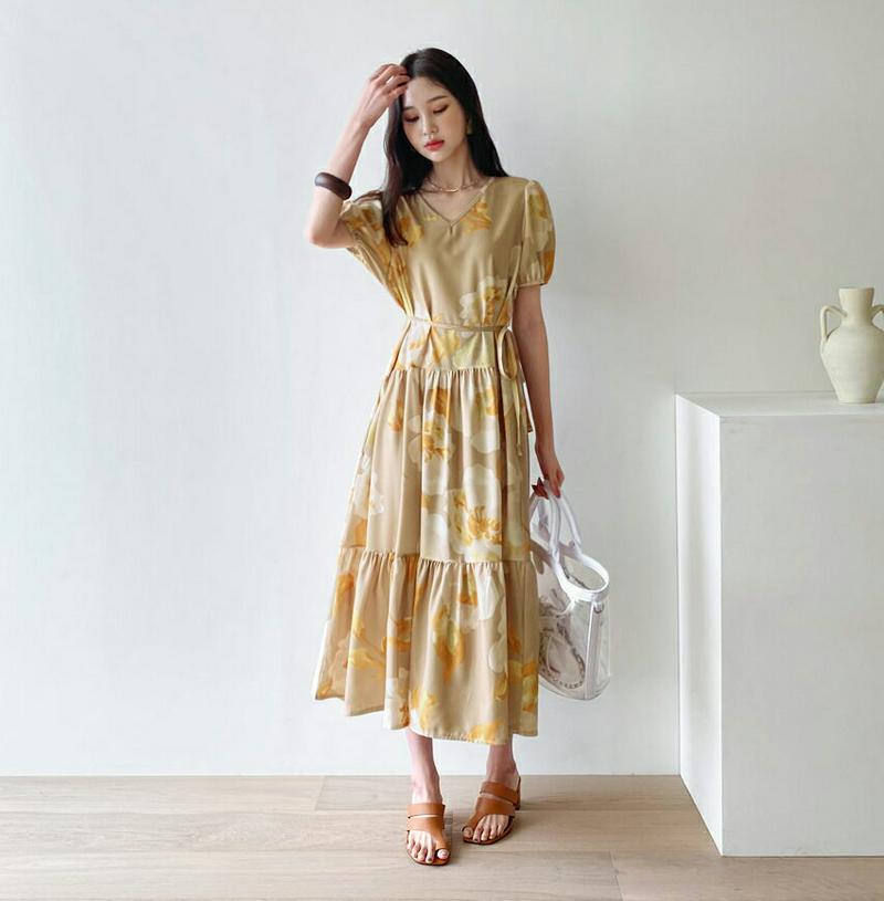 ストラップ付2WAY花柄ワンピース・全2色・t56513 レディース【ops】【韓国 ファッション ワンピース ロング丈 ロング