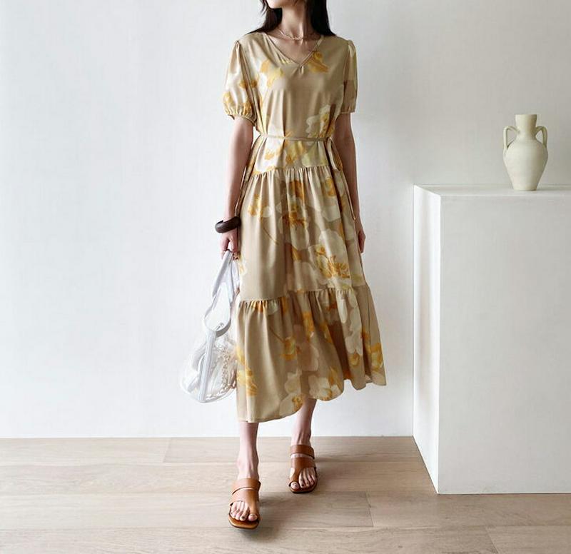 ストラップ付2WAY花柄ワンピース・全2色・t56513 レディース【ops】【韓国 ファッション ワンピース ロング丈 ロング