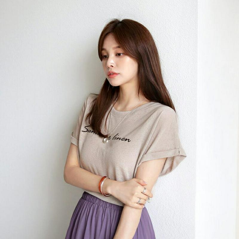 ロールアップレタリングTシャツ・全4色・b63098 レディース【tops】【韓国 ファッション トップス Tシャツ ロゴT 半