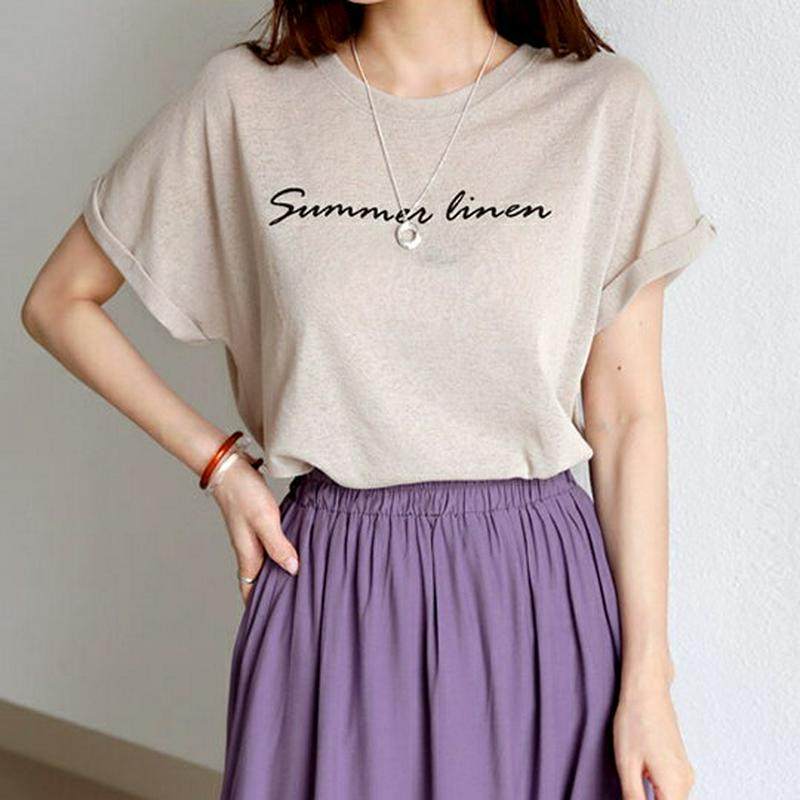 ロールアップレタリングTシャツ・全4色・b63098 レディース【tops】【韓国 ファッション トップス Tシャツ ロゴT 半