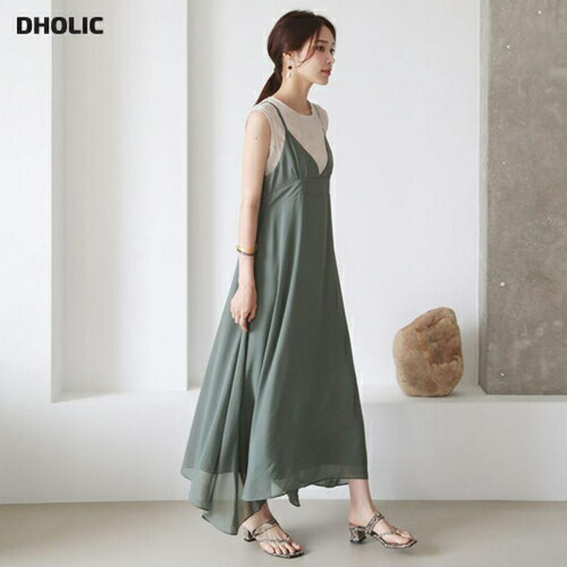 ≪人気商品再入荷≫Vネックスリーブレスワンピース・全3色・t63109 レディース【ops】 韓国ファッション ワンピース ロング丈 ロングワンピース 深Vネック フレア キャミソール スリーブレス ノースリーブ シンプル 大人 上品 夏 ハイホリHIHOLLI