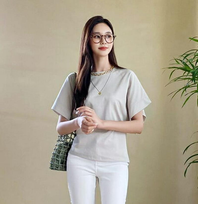 【10%OFF】ワイドスリーブTシャツ・全4色・b56493 レディース【tops】 韓国ファッション トップス Tシャツ 半袖 ハーフスリーブ ワイドスリーブ 単色 無地 シンプル カジュアル ラフ 二の腕カバー 春 夏 セール SALE