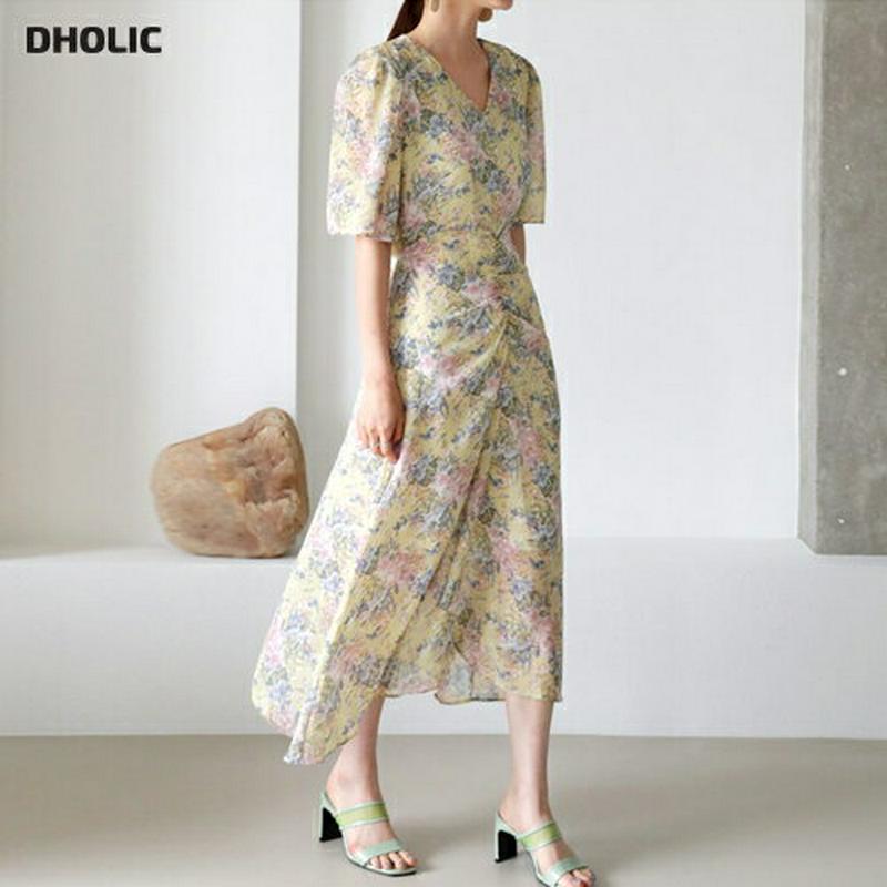 Vネックフローラルワンピース・全3色・t63112 レディース【ops】【韓国 ファッション ロング丈 ロングワンピース ワンピ