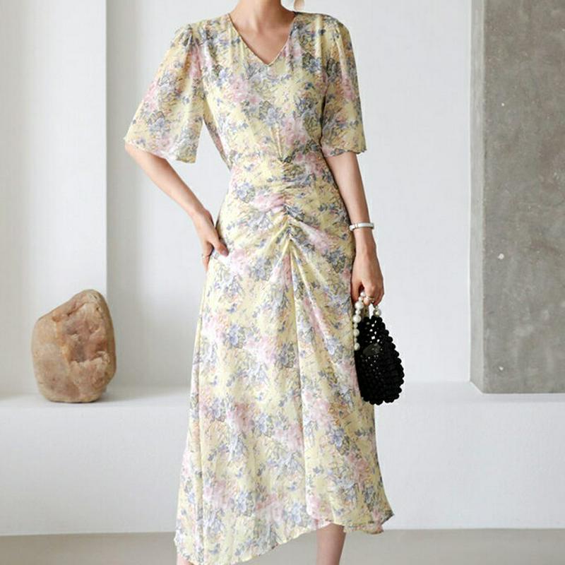 Vネックフローラルワンピース・全3色・t63112 レディース【ops】【韓国 ファッション ロング丈 ロングワンピース ワンピ