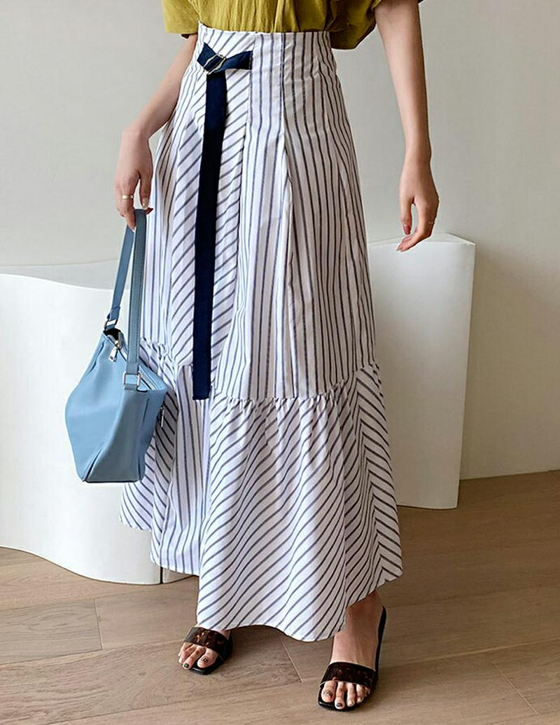 ベルトストライプスカート・全2色・b56499 レディース【sk】【韓国 ファッション スカート ロング ロングスカート ストラ