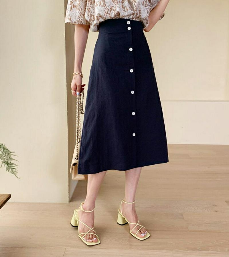 ボタンスカート・全2色・t56488 レディース【sk】【韓国 ファッション スカート ミディ丈 ミディスカート 単色 無地 シ