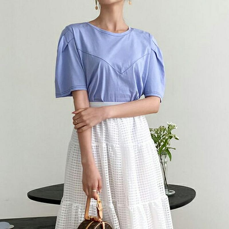 ステッチパフTシャツ・全4色・b56494 レディース【tops】【韓国 ファッション トップス Tシャツ 半袖 ハーフスリーブ