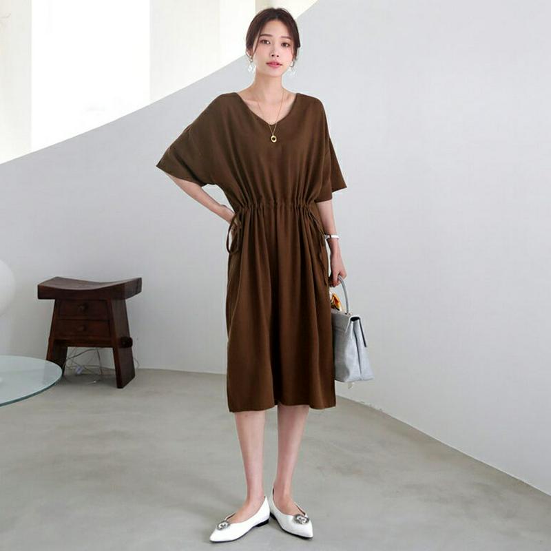 Vネックドロストワンピース・全4色・b63113 レディース【ops】【韓国 ファッション ワンピース ミディ丈 ミディワンピー