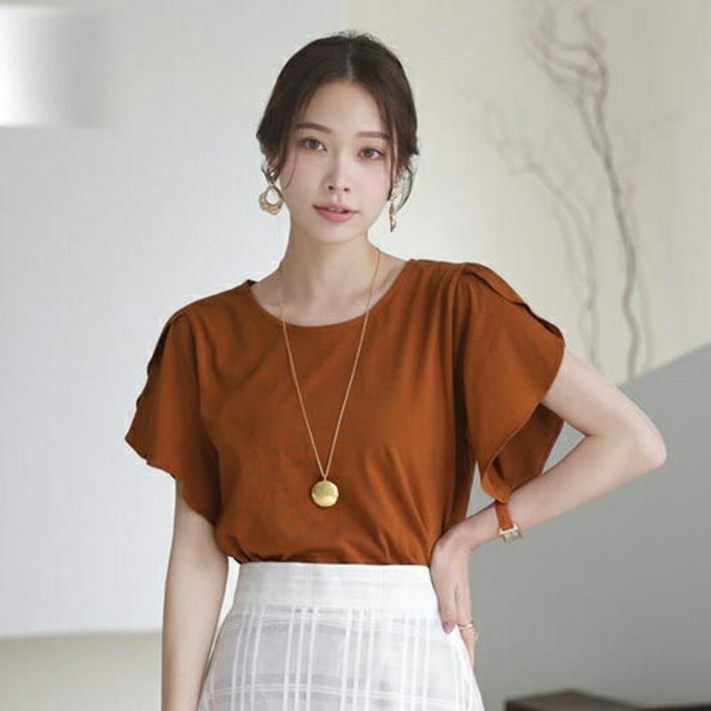 チューリップスリーブTシャツ・全5色・b63099 レディース【tops】【韓国 ファッション トップス Tシャツ チューリップ