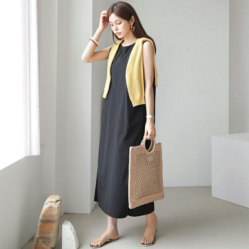 ラウンドスリーブレスワンピース・全3色・b63110 レディース【ops】【韓国 ファッション ワンピース ロング ロングワンピ