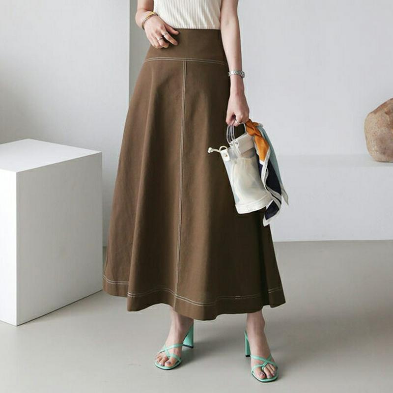 リネン混ステッチフレアスカート・全3色・t63116 レディース【sk】【韓国 ファッション スカート ロング ロングスカート 