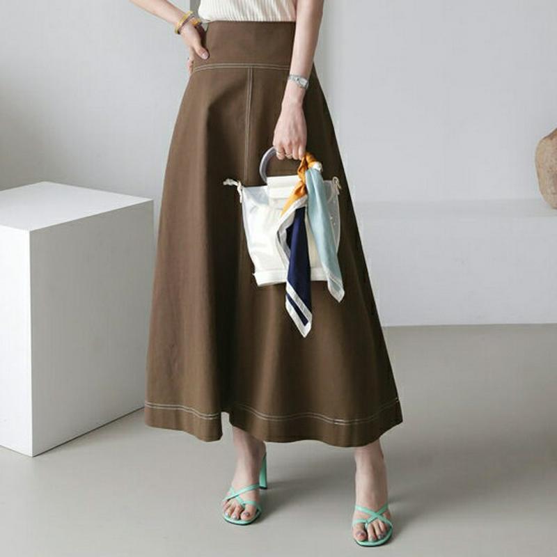 リネン混ステッチフレアスカート・全3色・t63116 レディース【sk】【韓国 ファッション スカート ロング ロングスカート 
