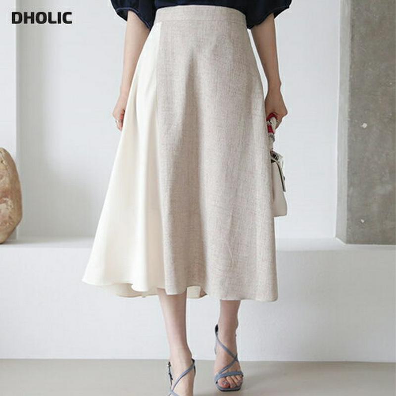 コントラストAラインスカート・全2色・t63118 レディース【sk】【韓国 ファッション スカート ミディ丈 ミディスカート 