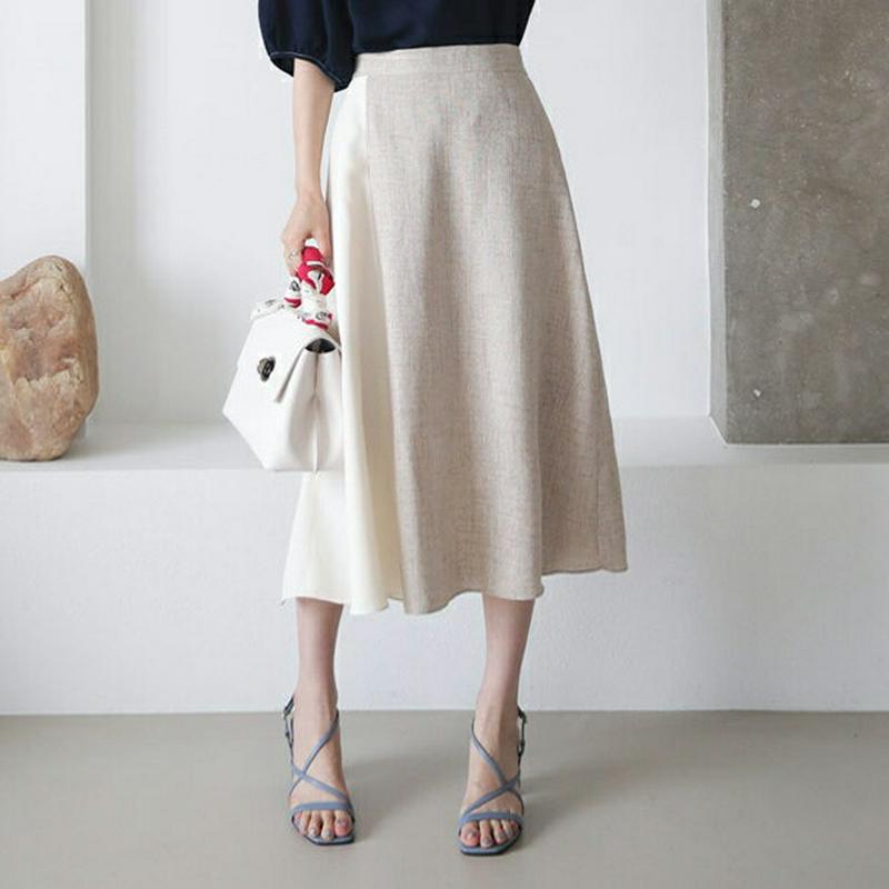 コントラストAラインスカート・全2色・t63118 レディース【sk】【韓国 ファッション スカート ミディ丈 ミディスカート 