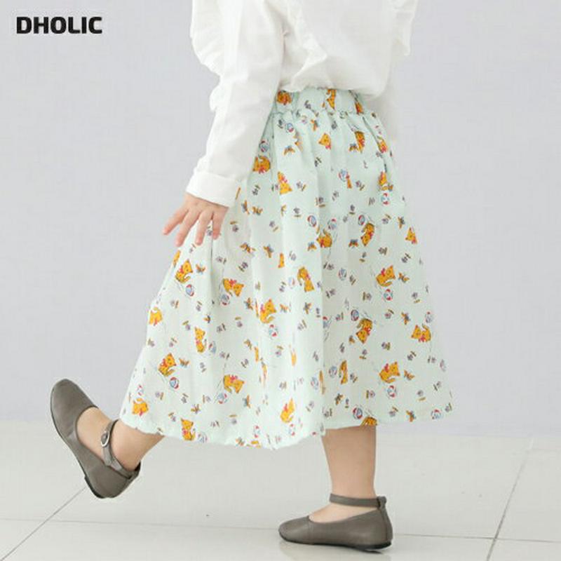 CATパターンスカート・p002579・キッズ 【3~8才】【sk】【韓国 ファッション スカート ロング ロングスカート フレア Aライン 猫 ねこ 総柄 女の子 お出かけ 通学 通園 コットン100 子供 子供服 小学生 夏】【KIDS】