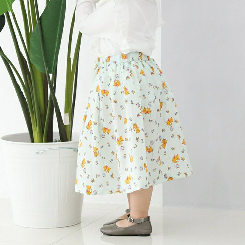 CATパターンスカート・p002579・キッズ 【3~8才】【sk】【韓国 ファッション スカート ロング ロングスカート フレア Aライン 猫 ねこ 総柄 女の子 お出かけ 通学 通園 コットン100 子供 子供服 小学生 夏】【KIDS】