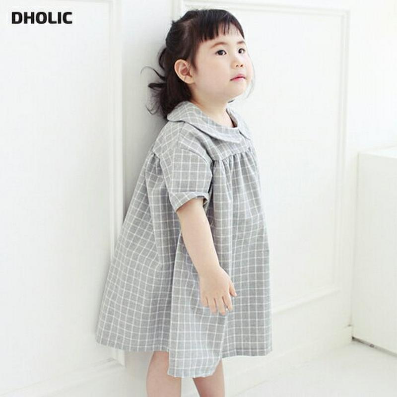 ラウンドカラーチェックワンピース・p002608・キッズ 【3~8才】【ops】【韓国 ファッション ワンピース ロング ミディ ミドル 膝丈 半袖 ハーフスリーブ フレア Aライン ルーズ ゆったり チェック 女の子 通学 通園 お出かけ 子供 子供服 夏】【KIDS】