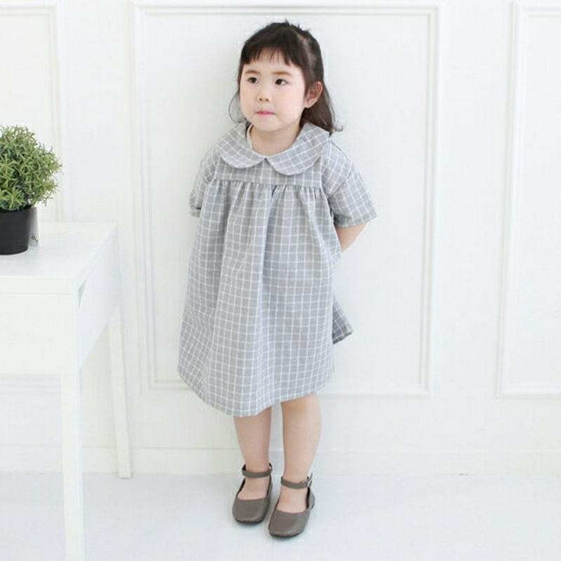 ラウンドカラーチェックワンピース・p002608・キッズ 【3~8才】【ops】【韓国 ファッション ワンピース ロング ミディ ミドル 膝丈 半袖 ハーフスリーブ フレア Aライン ルーズ ゆったり チェック 女の子 通学 通園 お出かけ 子供 子供服 夏】【KIDS】