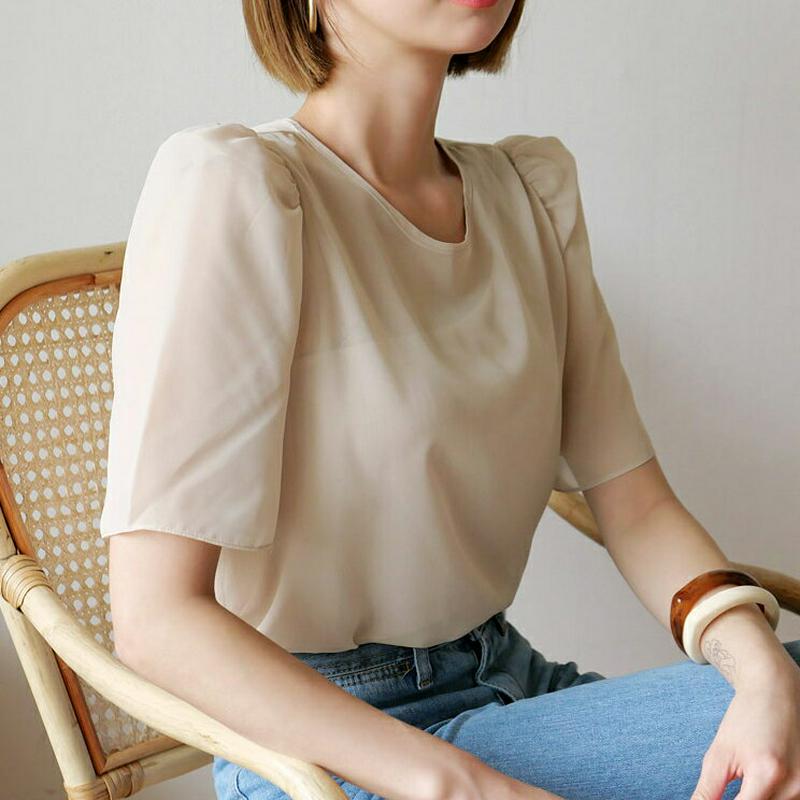 【新作10%OFF】シアーギャザーブラウス・全3色・t60373 レディース【tops】【韓国 ファッション トップス ブラウス