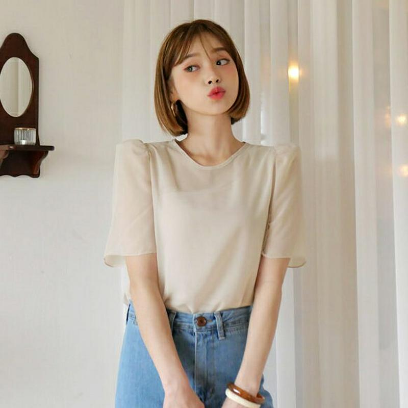【新作10%OFF】シアーギャザーブラウス・全3色・t60373 レディース【tops】【韓国 ファッション トップス ブラウス