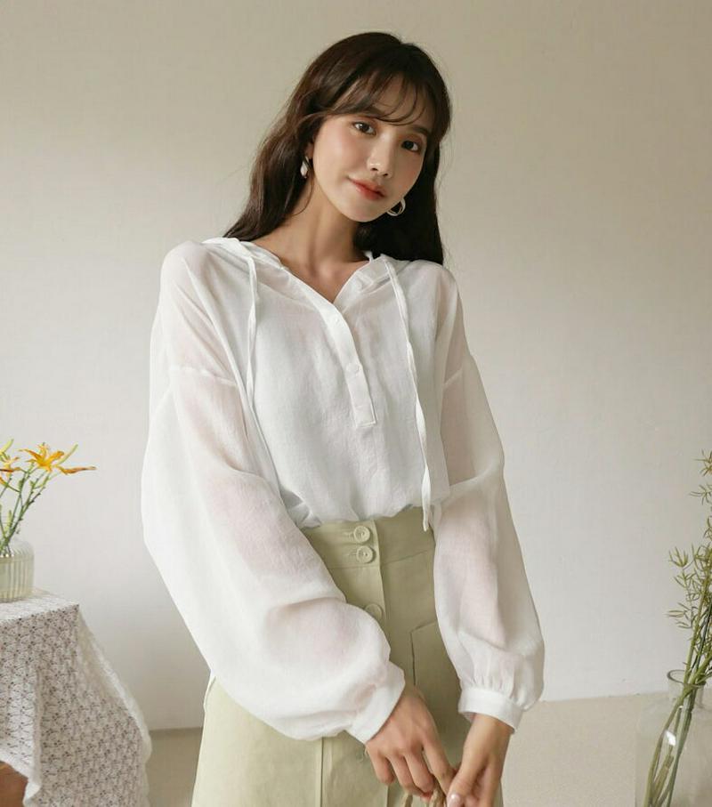 【新作10%OFF】シアーフードシャツ・全3色・t60402 レディース【tops】【韓国 ファッション トップス シャツ フー