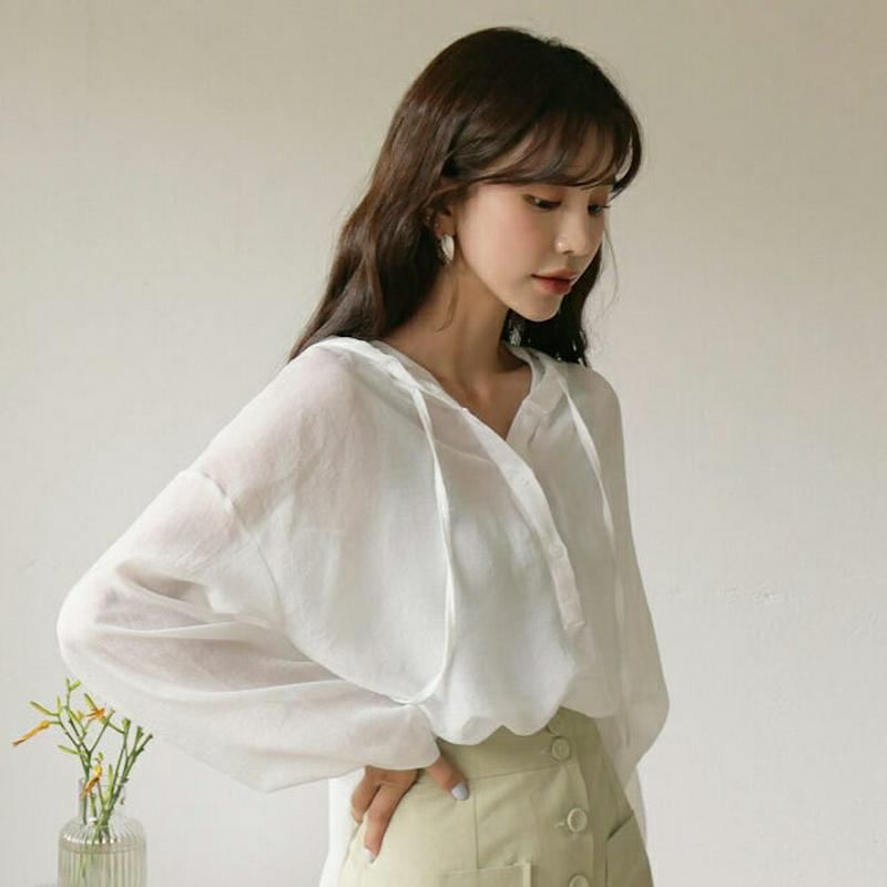 【新作10%OFF】シアーフードシャツ・全3色・t60402 レディース【tops】【韓国 ファッション トップス シャツ フー