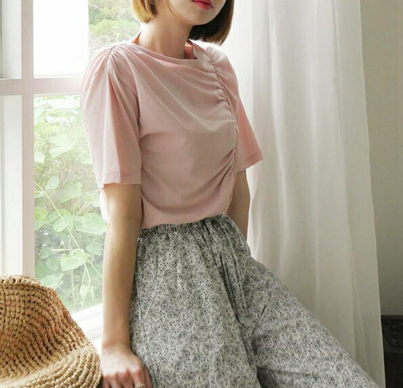 【新作10%OFF】ギャザーTシャツ・全3色・t60363 レディース【tops】【韓国 ファッション トップス Tシャツ ラウ