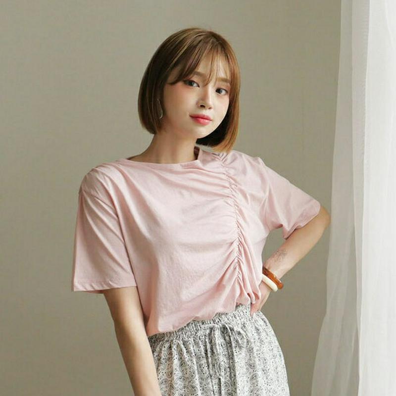 【新作10%OFF】ギャザーTシャツ・全3色・t60363 レディース【tops】【韓国 ファッション トップス Tシャツ ラウ