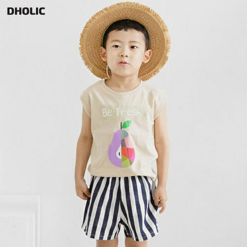 Be Fresh上下SET・p002568・キッズ 【3~8才】【SET】【韓国 ファッション セットアップ Tシャツ カットソー 半袖 パンツ ショート ハーフ ワンマイルウェア 部屋着 ルームウェア 通学 通園 薄手 女の子 男の子 ストライプ 子供服 小学生 夏】【KIDS】