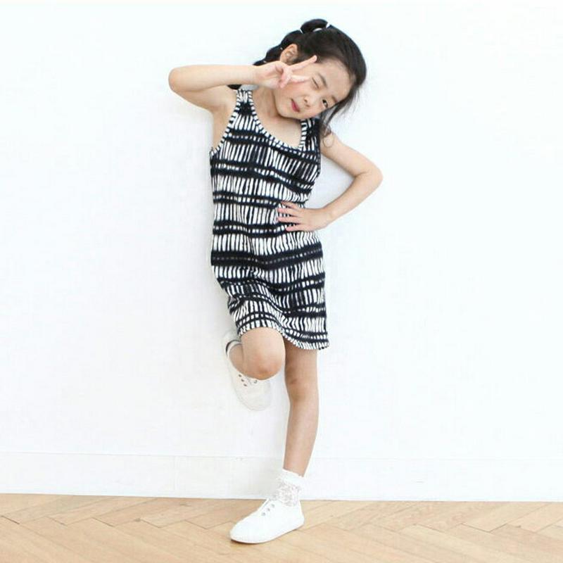 ボカシ柄スリーブレスワンピース・p004132・キッズ 【3~8才】【ops】【韓国 ファッション ワンピース ミディ ミドル 膝丈 膝上 ショート ノースリーブ スリーブレス ボーダー 柄 女の子 お出かけ 通学 通園 子供 子供服 小学生 夏】【KIDS】