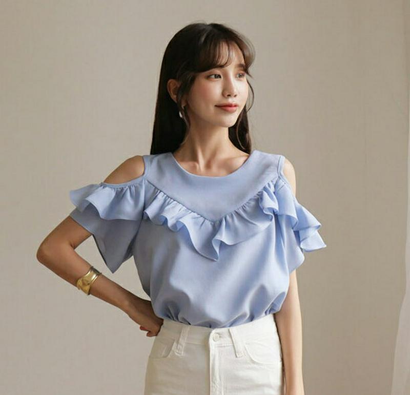 【新作10%OFF】オープンショルダーフリルブラウス・全3色・b60370 レディース【tops】【韓国 ファッション トップス
