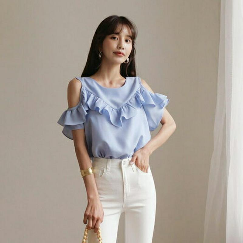 【新作10%OFF】オープンショルダーフリルブラウス・全3色・b60370 レディース【tops】【韓国 ファッション トップス