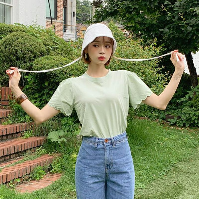 【新作10%OFF】スカラップパフTシャツ・全3色・b60364 レディース【tops】【韓国 ファッション トップス Tシャツ