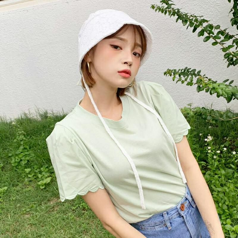 【新作10%OFF】スカラップパフTシャツ・全3色・b60364 レディース【tops】【韓国 ファッション トップス Tシャツ