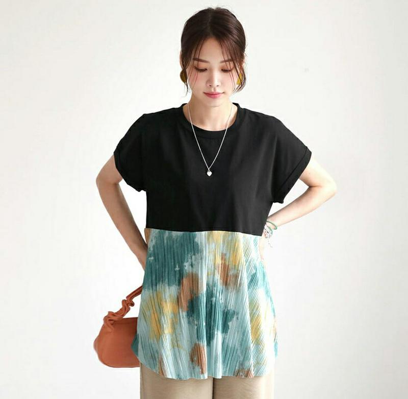 【新作10%OFF】タイダイプリーツTシャツ・全3色・b63074 レディース【tops】【韓国 ファッション トップス Tシャ