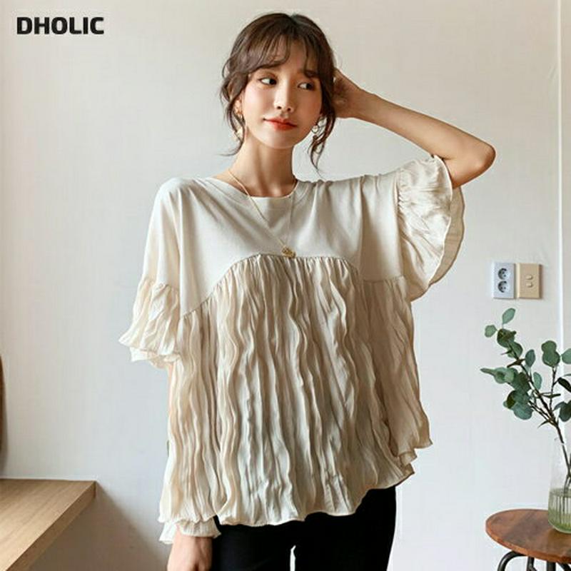【新作10%OFF】リンクルヘムラウンドTシャツ・全3色・b60365 レディース【tops】【韓国 ファッション トップス T