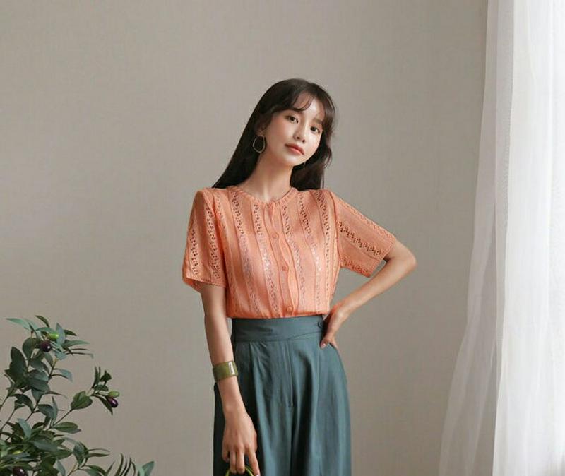 【新作10%OFF】シアーボタンニット・全4色・t60375 レディース【tops】【韓国 ファッション トップス ニット ニッ