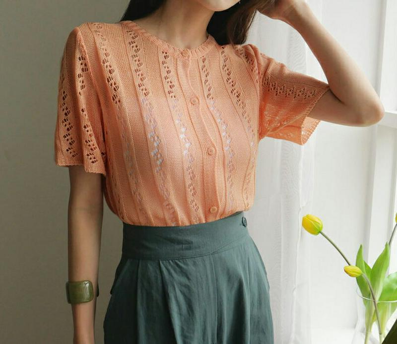 【新作10%OFF】シアーボタンニット・全4色・t60375 レディース【tops】【韓国 ファッション トップス ニット ニッ