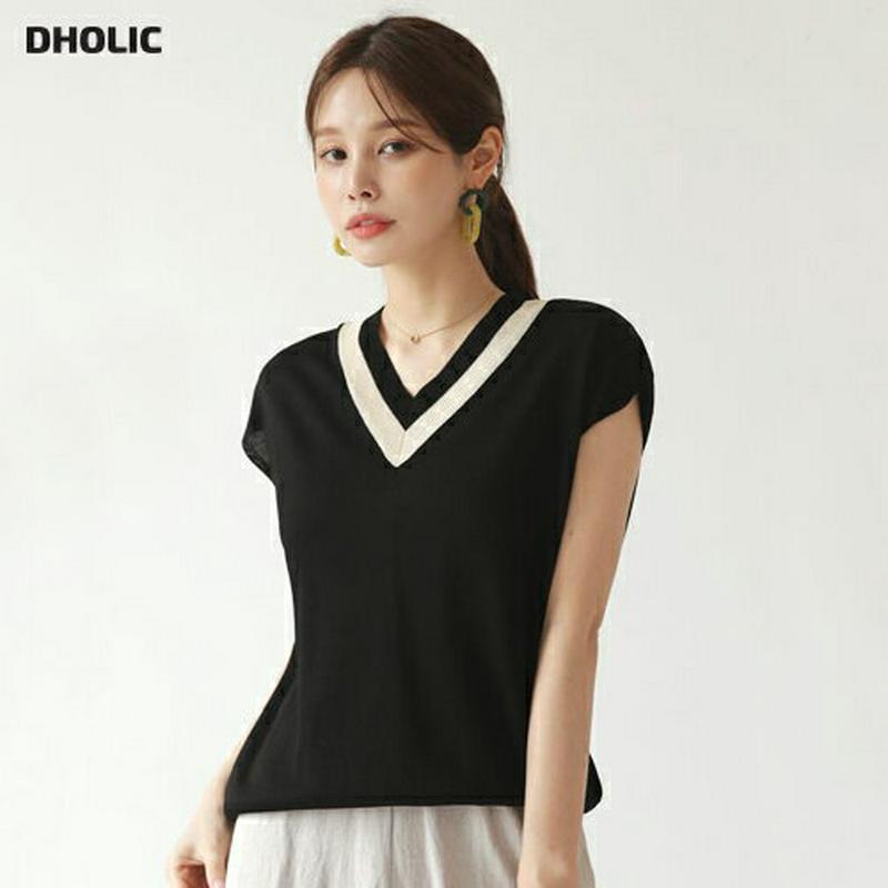 【新作10%OFF】配色Vネックニット・全3色・b63065 レディース【tops】【韓国 ファッション トップス ニット ニッ