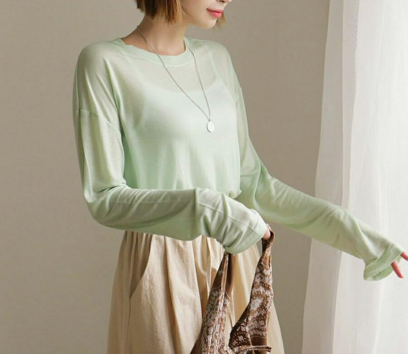 【新作10%OFF】ラウンドシアーTシャツ・全4色・t60366 レディース【tops】【韓国 ファッション トップス Tシャツ