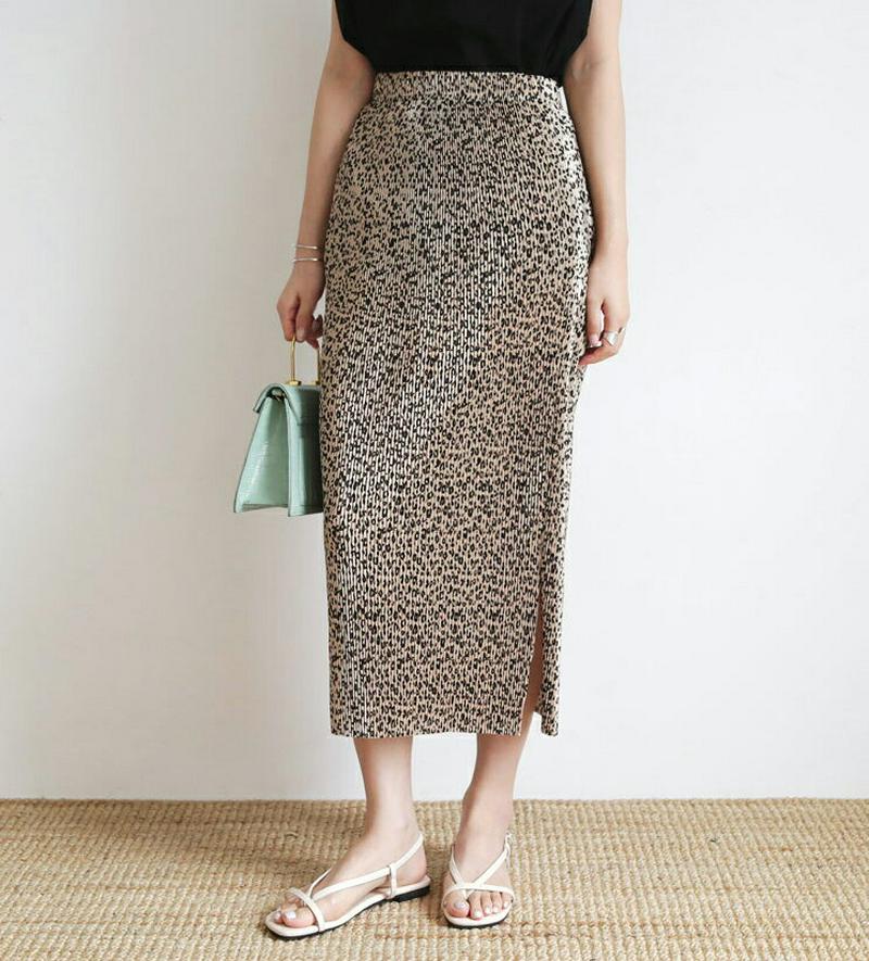 【新作10%OFF】レオパードプリーツスカート・全4色・b63091 レディース【sk】【韓国 ファッション スカート ロング 